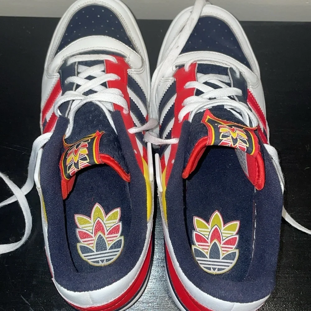 Adidas Low Legend Ink Red. Size 10.5.  Leather.‎ Red, Blue, White, Yellow.